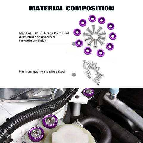 20Pcs CNC Billet Aluminum Engine Bolt Bay Screw Washer Dress Up Kit (Purple)