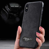 Luxury Super Mustang Logo Slim Leather Alcantara Suede Durable Protective Cover Case for iPhone 7 8 iPhone 7 8 Plus iPhone X