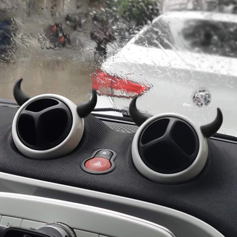 2Pcs PU Foam Small Black Devil Bull Horn AC Air Outlet Stickers Decor For Car