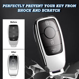 Xotic Tech Silver TPU Key Fob Shell Full Cover Case w/ Keychain, Compatible with Mercedes-Benz A-Class C-Class C300 C63 CLA CLS E-Class E300 / E400 / E63 G-Class GL / GLK GLA  Smart Keyless Entry Key
