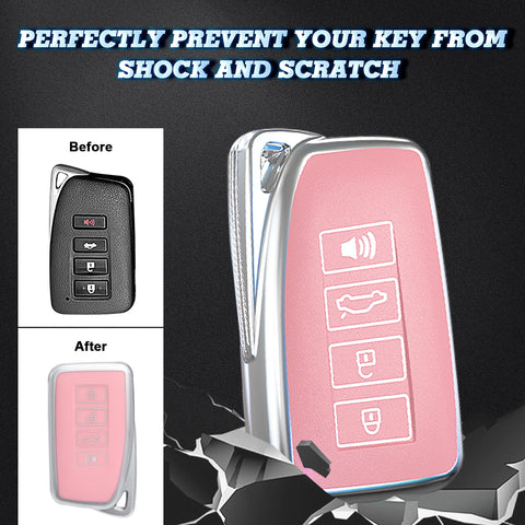 Pink Soft TPU Leather Full Protect Smart Key Fob Cover w/Keychain For Lexus EX RX NX GS IS