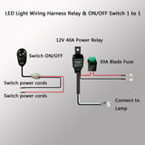 Universal 9ft Relay Wiring Harness Kit for LED Work Light Bar Off-Road 72W~300W - 40A 12V ON / OFF Switch