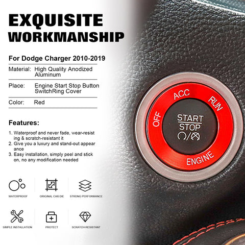 Red Engine Start Stop Button Switch Ring Cover Trim For Dodge Charger 2010-2019