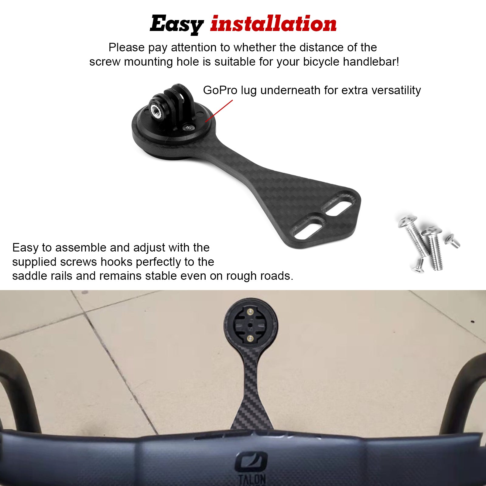 Supporto Manubrio In Fibra Di Carbonio - Per Computer Bici, Luci E Action Cam, Leggero E Resistente - Foto 3