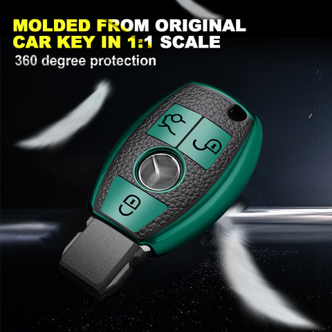 Full Protection Green Smart Key Fob Cover Case Shell w/Keychain For Mercedes Benz 3 Button