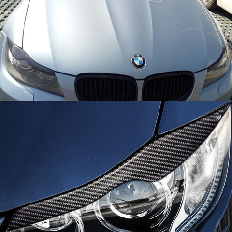 Carbon Fiber Headlight Eyebrow Eyelid Overlay Trim Decal Cover for BMW E90 E91 318i 320i 325i 2006-2012