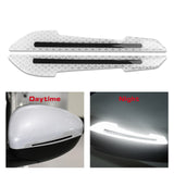 Car Side Door Marker Rearview Mirror Edge & Door Handle Protector Guard Cover Warning Sticker Set, Carbon Fiber Pattern w/ Reflective Safety Strip (White)