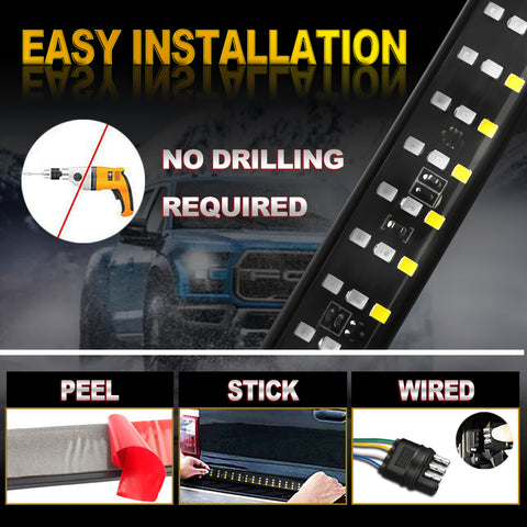 60" 5-Functions Triple Rows LED Tailgate Strip Light Bar - Sequential Turn Signal/Brake Light Strip/Running/Reverse/Double Flash for Trucks Trailer Pickup etc, No Drill Install