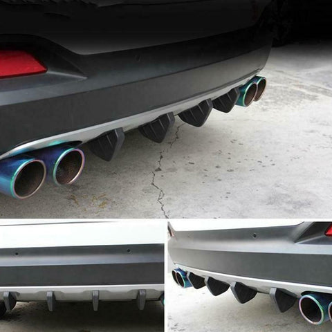 Car Rear Lower Bumper Wing Lip Diffuser Splitter Spoiler 4 PCS Shark Fins Universal Fit - Matte Black