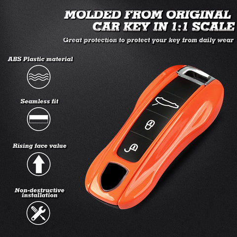 Orange Remote Control Key Fob Cover Hard Shell w/Keychain For Porsche Cayenne Panamera 2018+