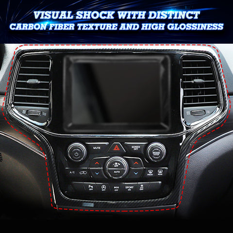 Interior Dashboard GPS Navigation Screen Bezel Cover Trim, Carbon Fiber Pattern, Compatible with Jeep Grand Cherokee 2014-2018