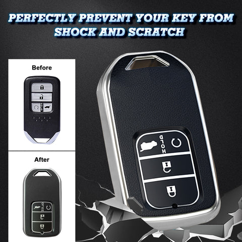 Black Soft TPU Leather Full Protect Key Fob Cover Case For Honda Civic 2014-2023