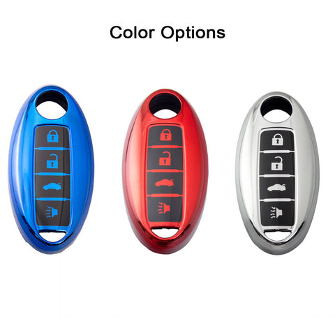 Blue/ Red/ Silver TPU Remote Key Fob Cover Case Protection for Nissan 4-Button Smart Key