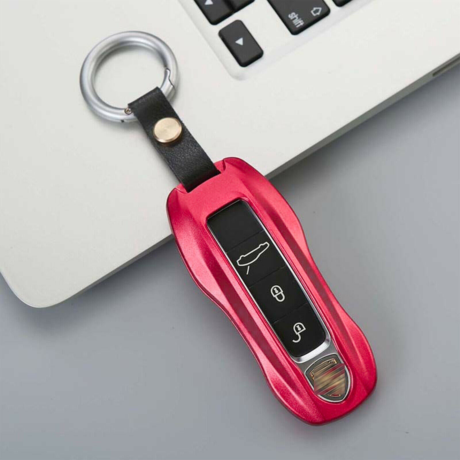 PORSCHE Key Chain Leather Car Key Fob Cover Remote Key Case 