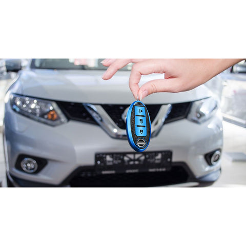 3 Button Blue TPU Key Fob Cover Case Holder Protect For Nissan Rogue Pathfinder