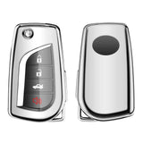Silver TPU Shockproof Flip Key Fob Case For Toyota Auris Corolla Yaris 2/3/4 Button