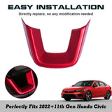 Red Inner Steering Wheel Lip Decoration Cover Trim For Honda Civic 11th Gen 2022-up, Accord CRV HRV 2023-up