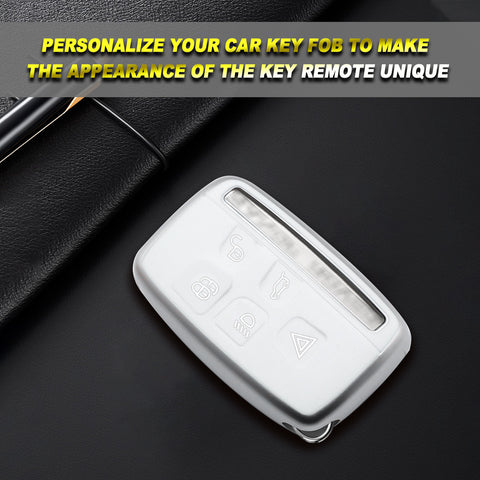 Key Fob Cover for Range Rover Evoque Velar Discovery Sport Land Rover LR2 LR4 Freelander,Jaguar XF XJ XE F-PACE F-TYPE 5 Buttons,Soft TPU Protective Key Shell Case Smart Remote Entry,White