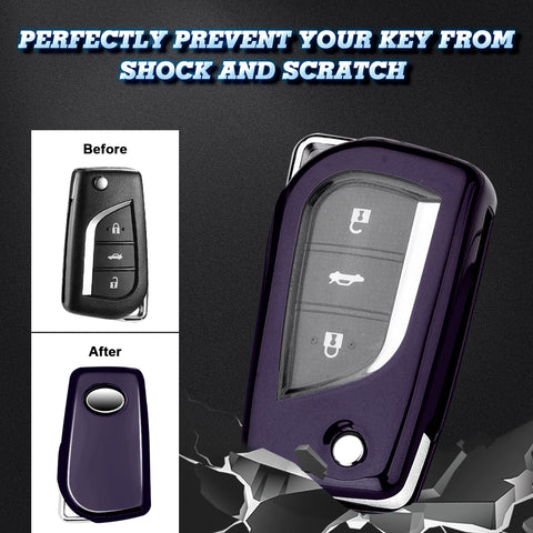 TPU Purple Black Flip Key Fob Cover For Toyota Auris Corolla Yaris 2/3/4 Button