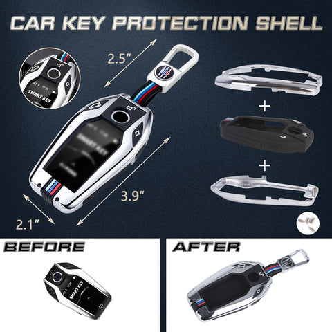 Sliver Zinc Alloy&Silicone Full Seal Key Fob Cover For BMW 5 6 7 Series X5 X6 X7