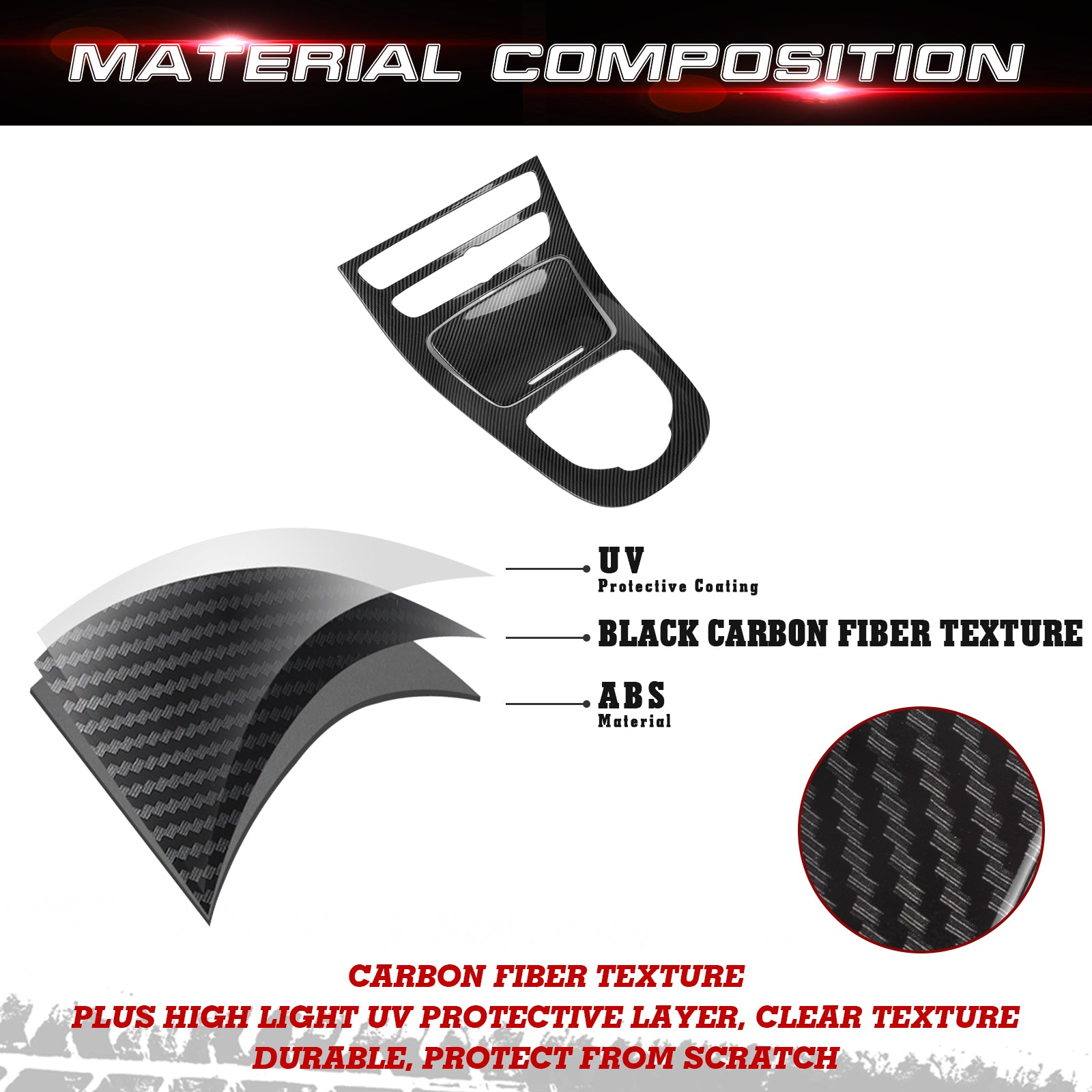 Center Console Gear Shift Panel Frame Cover Trim, Carbon Fiber Pattern