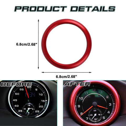 Red Aluminum Alloy Sport Style Interior Dashboard Clock Ring Trim For Porsche Macan