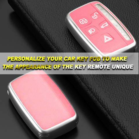 Key Fob Cover for Range Rover Evoque Velar Discovery Sport Land Rover LR2 LR4 Freelander,Jaguar XF XJ XE F-PACE F-TYPE 5 Buttons,Soft TPU Protective Key Shell Case Smart Remote Entry,Pink