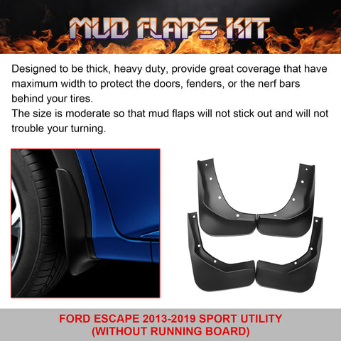 Front and Rear Side Mud Flaps Splash Guard w/ Screws For Ford Escape 2013-2019