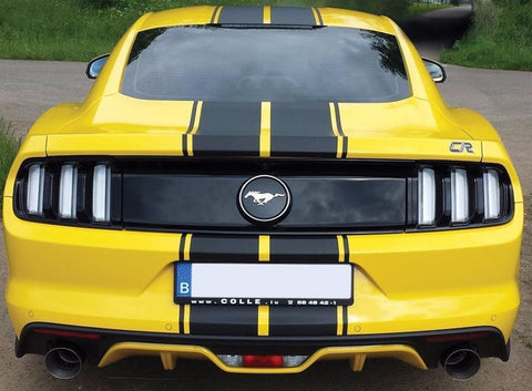 Glossy Black / Black Fluorescent Green Side Double-sided Vinyl Stripe Decal Sporty Sticker for Ford Mustang Hood Roof Rear Trunk