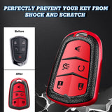 Xotic Tech Red TPU w/ Printed 5-Button Key Fob Shell Cover Case w/Red Keychain, Compatible with Cadillac CT6 XT5 CTS XTS SRX ATS HYQ2AB HYQ2EB Smart Keyless Entry Key