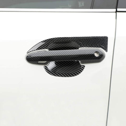 Exterior Door Handle w/ Handle Bowl Cover Trim, Carbon Fiber Pattern, Compatible with Toyota Rav4 2019-2024 (with Smart Keyhole)