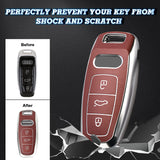 Brown Soft TPU Leather Full Seal Remote Key Fob Cover For Audi A6L Q7 3 Button