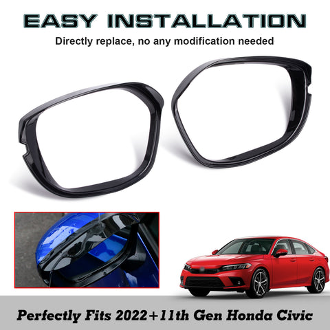 2Pcs Gloss Black Mirror Rear View Bezel Molding For Honda Civic 11th Gen 2022