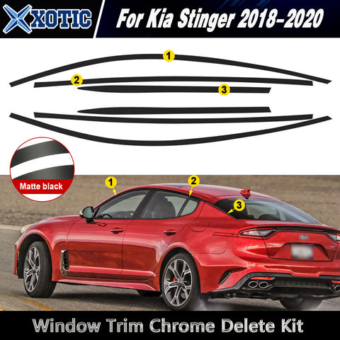 Set(6pcs) Matte Black Vinyl Pre-Cut Window Strip Cover For Kia Stinger 2018-2020