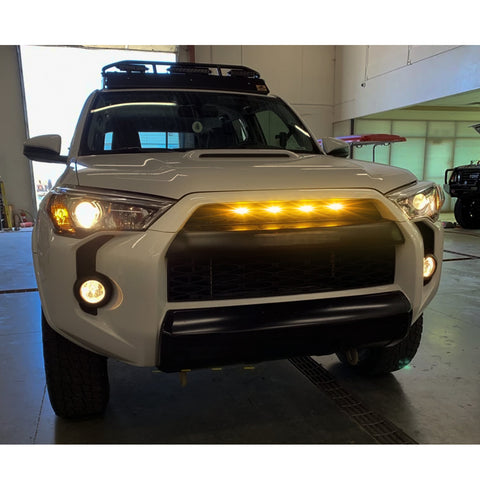 4pcs Smoked Lens Front Center Grille Amber LED Light Kit for Toyota 4Runner w/TRD Pro Grille 2014-2019, Including SR5, TRD off-road, Limited, TRO Pro