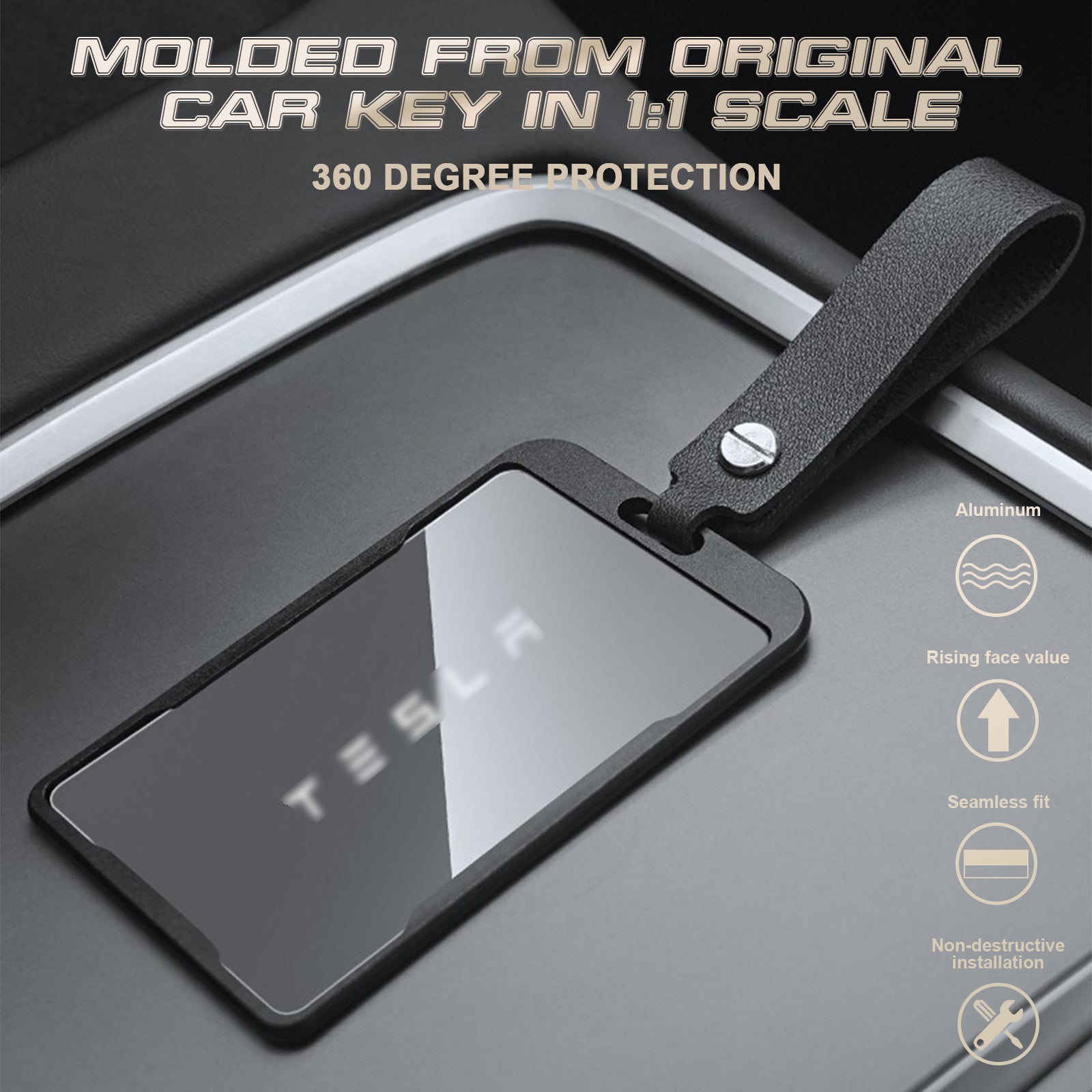 Black Aluminum w/Keychain Key Card Holder Protector For Tesla Model 3