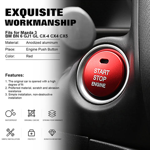 Red Keyless Engine Start Button Cover Decoration For Mazda 3 6 MX-5 CX-5 Miata