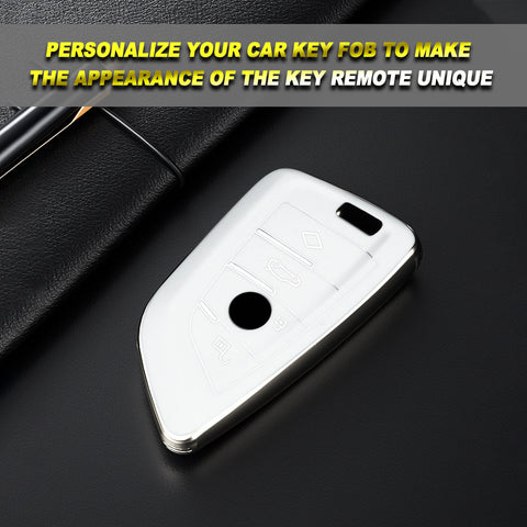 For BMW Key Fob Cover,Soft TPU Full Protection Key Fob Case for BMW 2 3 5 6 7 Series X1 X2 X3 X4 X5 X6 X7 Keyless Entry Smart Remote Control, White