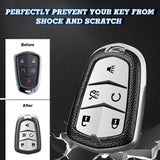 Xotic Tech White TPU w/ Printed 5-Button Key Fob Shell Cover Case w/Red Keychain, Compatible with Cadillac CT6 XT5 CTS XTS SRX ATS HYQ2AB HYQ2EB Smart Keyless Entry Key
