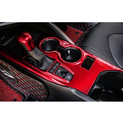 ABS Carbon Fiber / Red / Blue / Wood Gear Shift Frame Console Panel Trims Cover Cup Holder Decor Decal for Toyota Camry 2018-2024