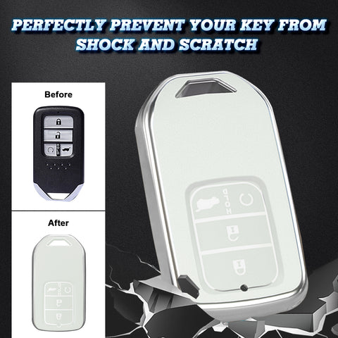 White Soft TPU Leather Full Protect Key Fob Cover Case For Honda Civic 2015-2021