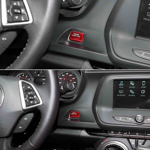 Red Real Carbon Fiber Keyless Engine Start Push Button Cover Trim for Chevrolet Camaro 2016-up, Sporty Engine Ignition Start Stop Button Cap for Chevrolet Corvette C7 2014-2019