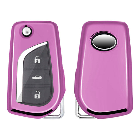Pink TPU Shockproof Flip Key Fob Case For Toyota Auris Corolla Yaris 2/3/4 Button