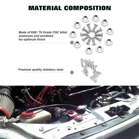 20Pcs CNC Billet Aluminum Engine Bolt Bay Screw Washer Dress Up Kit (Silver)