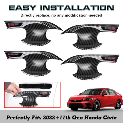 Carbon Fiber Pattern Door Handle Bowl Cover Trim For Honda Civic 11th Gen 2022