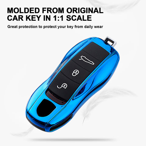 Gloss Blue Hard Keyless Entry Key Fob Skin 3 Buttons For Cayenne Panamera Boxster Cayman