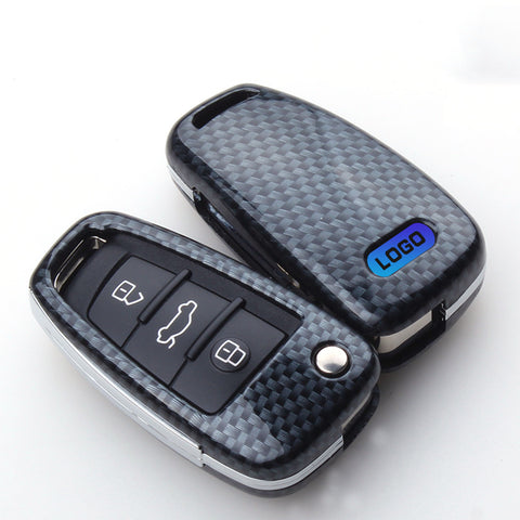 Carbon Fibre Style Key Fob Cover Case Key Shell for Audi A3 A4 A6 A8 TT Q7 S6 3-Buttons Flip Key