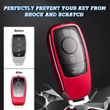 Xotic Tech Red TPU Key Fob Shell Full Cover Case w/ Keychain, Compatible with Mercedes-Benz A-Class C-Class C300 C63 CLA CLS E-Class E300 / E400 / E63 G-Class GL / GLK GLA  Smart Keyless Entry Key
