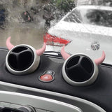 2Pcs PU Foam Small Pink Devil Bull Horn AC Air Outlet Stickers Decor For Car