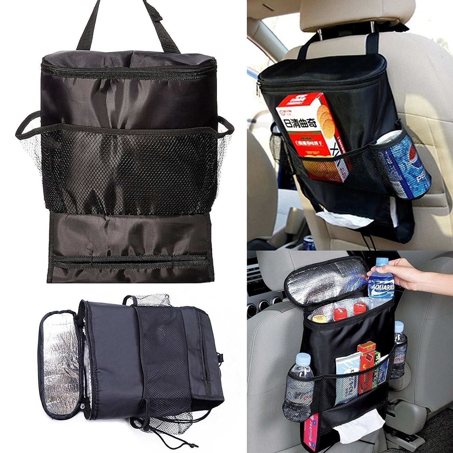 Car Backseat Organizer with Insulated Bag, Auto Seat Back Travel Hanging  Cooler Storage Bag, Car Back Seat Multi- Pocket Heat Preservation Insulated